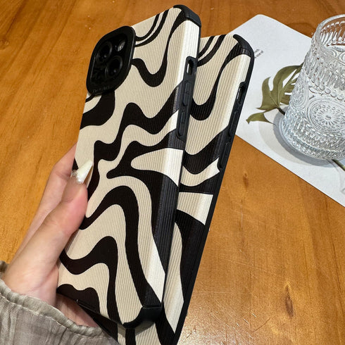 iPhone 14 Phone Case, Soft PU Leather TPU with Cute Art Wavy Painted, Slim Protective Shockproof Compatible with iPhone