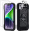 iPhone 14 Plus Case 6.7" - Heavy-Duty Rugged Cover (Black) with Ring Stand, 2 Glass Screen Protectors & 1 Camera Lens