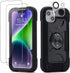 iPhone 14 Plus Case 6.7" - Heavy-Duty Rugged Cover (Black) with Ring Stand, 2 Glass Screen Protectors & 1 Camera Lens
