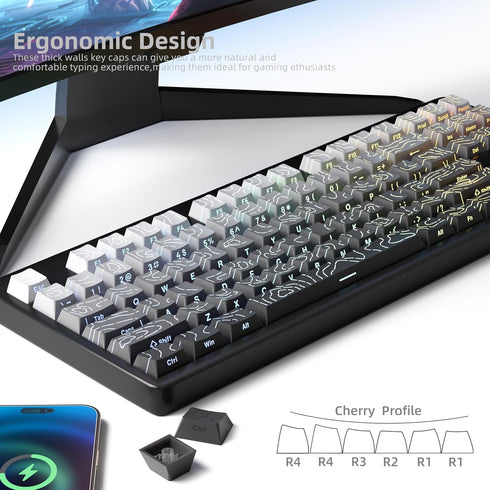 FunHub Set 133 60% 65% 75% 100% Shine Through PBT Keycaps - Black Double Shot Side Printed Backlit Keycaps Keys Cherry