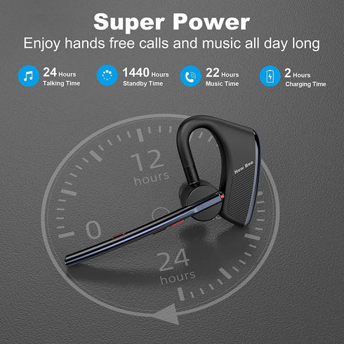 New bee Bluetooth Headset, 24Hrs Talktime, CVC8.0 Dual Mic Noise Cancelling, V5.2 Wireless Headset for Cell Phone