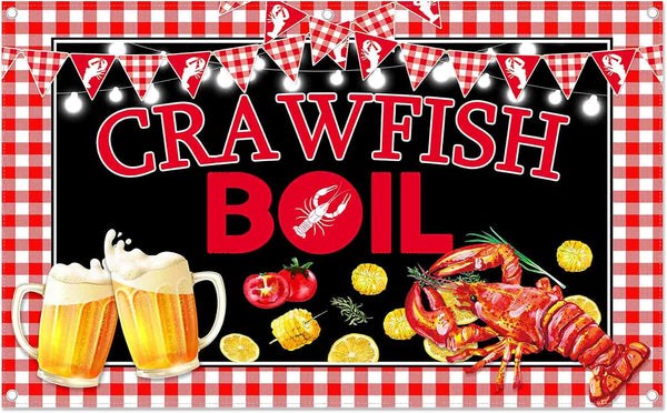 YCUCUEI 96x60inch Crawfish Boil Theme Backdrop Lobster Seafood Banner Background BBQ Beer Outdoor