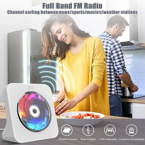 Fohil CD Player with Bluetooth 5.0, Portable Desktop Music Player for Home, Built-in Double HiFi Sound Speakers, FM