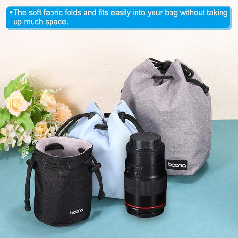 PATIKIL Soft Drawstring Lens Case, Lens Pouch Bag with Cotton Pad, 5.91" x 3.94" Thick Fleece Cloth