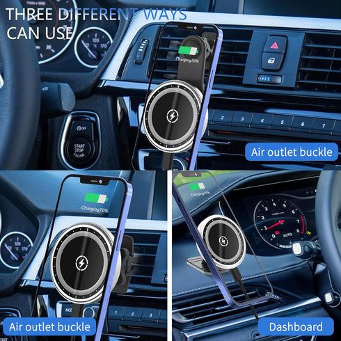 Magnetic Wireless Car Charger with Extended Arm, Phone Holder, Car Air Vent Mount, 15W Fast Charging