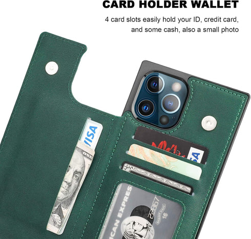 Bocasal Crossbody Wallet Case for iPhone 12 Pro Max, PU Leather Credit Card Holder, Shockproof Detachable Strap, Green