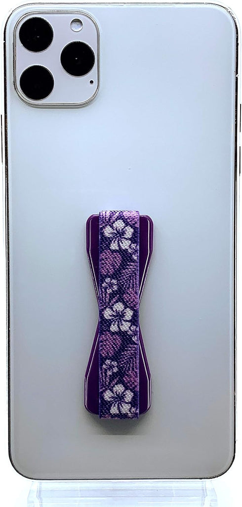 LOVEHANDLE Universal Phone Grip for Most Smartphones, Mini Tablets and Cases, Hibiscus Purple Design Elastic Strap with Purple Base, lh-01-hibiscuspurple