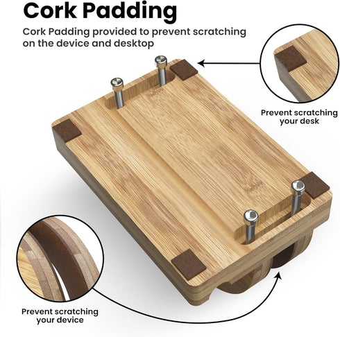 Premium Wood Vertical Laptop Stand - Adjustable Bamboo Holder for MacBook, Dell, HP, Space-Saving Desktop Organizer