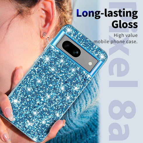 Glitter Case for Google Pixel 8A, Slim Ultra Thin Matte Back Shockproof Protective Cover for 6.1-inch Pixel 8A (Blue)