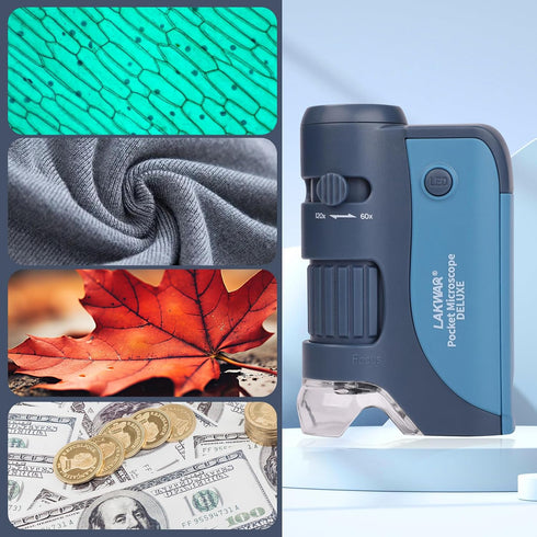 Pocket Microscope for Kids Adults, 60x-120x Portable Handheld Microscope with 5 Microscope Slides, Mini Microscope for Kids Students Adults Science Lab Education