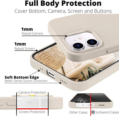 IceSword Liquid Silicone Slim Shockproof Case for iPhone 13 6.1” (2021), Matte Beige, Tan, Cream