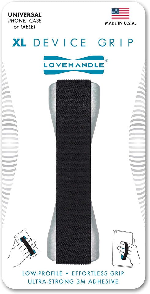 LOVEHANDLE Tablet/XL Grip for Most Tablets and Large Smartphones - Black Elastic Strap with Grey Base (LHT-01-Grey)