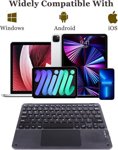 Wireless Bluetooth Keyboard, Ultra Slim Rechargeable Portable Cordless Keyboard with Touchpad, 10 Inch for iOS Android