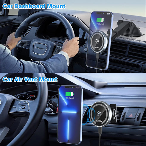 for MagSafe Car Mount Charger, Magnetic Wireless Fast Charging for iPhone 16, 15, 14, 13, 12 Pro Max, Plus, Mini,