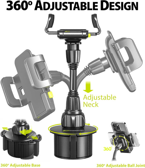 Bracketron TripGrip Universal Phone Holder for Car Cup Holder Mount, 360 Degree Rotation