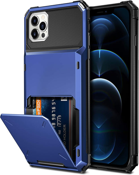 Vofolen iPhone 12 Pro Max Case 5G Wallet, 4-Card Slot Credit Card Holder Flip Hidden Pocket Dual Layer Hybrid Cover -