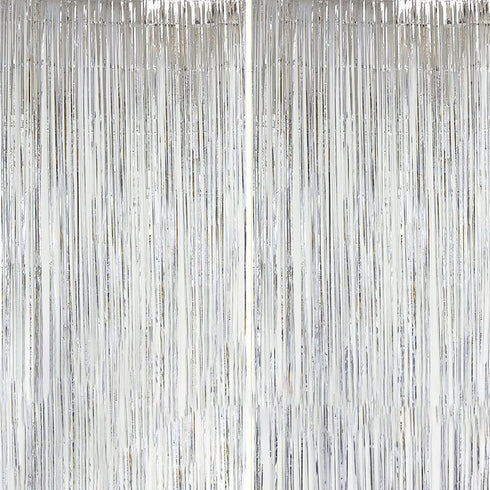 Dazzle Bright 2 Pack Backdrop Curtain, 3FT x 8FT Metallic Tinsel Foil Fringe Photo Booth Background for Party Decor,