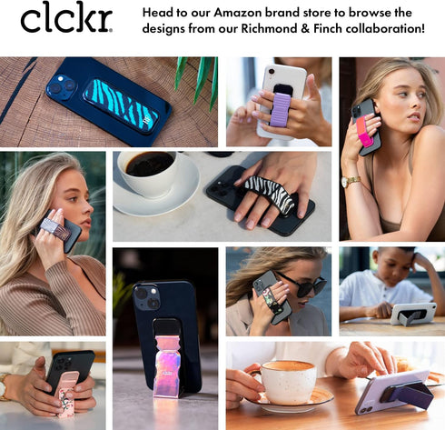 CLCKR Cell Phone Grip and Expanding Stand, Universal Holder for iPhone 15 Pro, Pro Max, Samsung Phones, Carbon Fibre