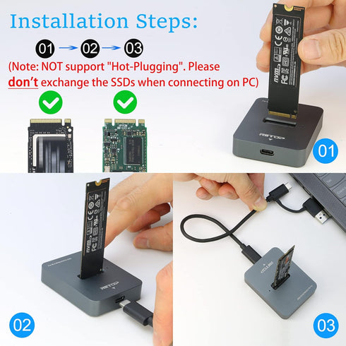 RIITOP M.2 to USB Docking Station, NVMe to USB-C Reader Adapter for M.2 NVMe and SATA-Based SSD Enclosure