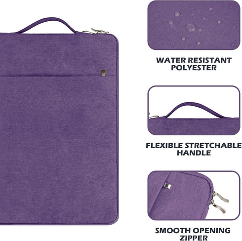 RAINYEAR 14 Inch Laptop Sleeve Case, Waterproof Handbag with Handle Strap, Padded Briefcase for 14" Notebook, Purple