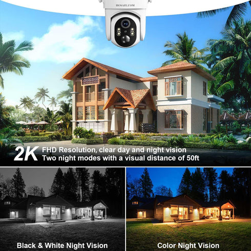 Wireless Outdoor Solar Security Cameras, 360° PTZ Remote Home Security, 2K 3MP with Spotlight Color Night Vision