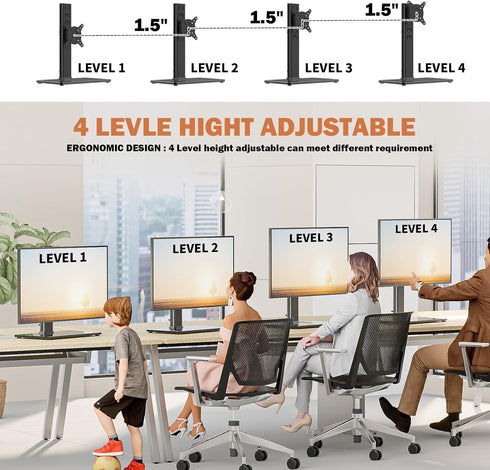Single LCD Computer Monitor Free-Standing Desk Stand, Height Adjustable for 13-32 Inch Screens, Holds up to 77 lbs