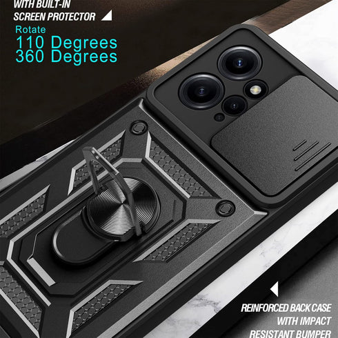 CCSmall Case for Xiaomi Redmi Note 12 4G with Slide Camera Cover, Military Grade Drop Protective Phone Cover