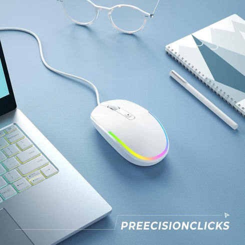 seenda Wired Mouse, USB Computer Mouse with RGB Backlit Optical LED and Attached USB Cord for Laptops, Notebooks,