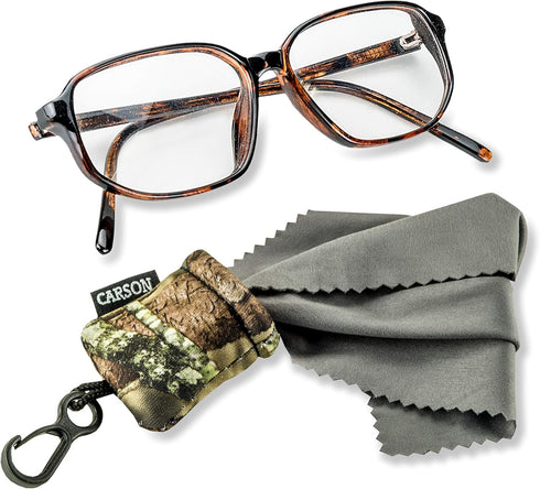 Carson Stuff-It Microfiber Lens Cloth Cleaning System - 6.25'' x 6.25'' for Eyeglasses, Cameras (Mossy Oak)
