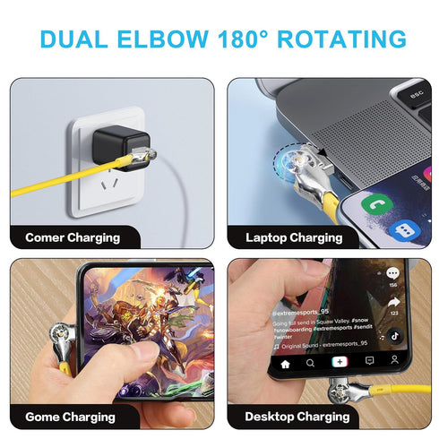 YACSEJAO Coiled USB Type C Cable Fast Charging 1.8m, 180° Double Rotating USB C Charger Cable for Home, Office