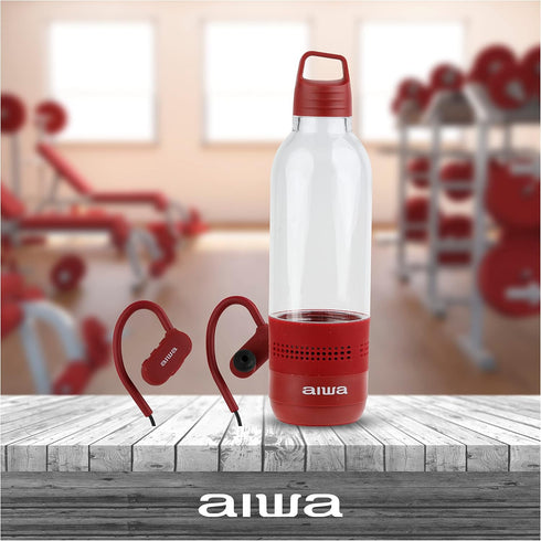 Aiwa Water Bottle with Speaker and Earphone Bundle - 400ml Water Bottle with 4 Hour Playtime and Wireless Sports