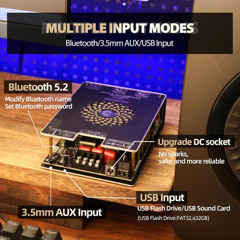 T220HS Power Amplifier Board, 2.0 Channel 220W×2, 12V-36V Audio Power Amplifier Module with Treble and Bass Control