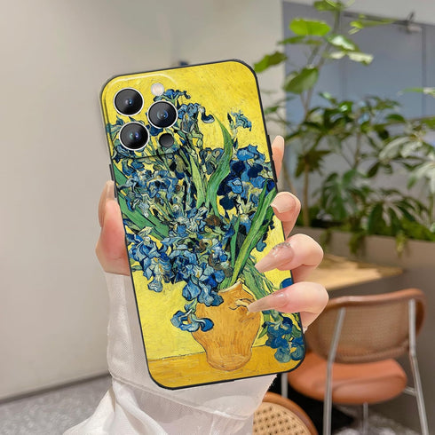 Cute Flower iPhone 15 Pro Max Case, Iris by Van Gogh Aesthetic Fine Art Shockproof Protective Cover