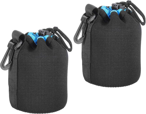 PATIKIL Camera Lens Bag, 2 Pcs 3.5" IDx5.5 H Drawstring Lens Pouch with Thick Protective Neoprene, Black, Blue