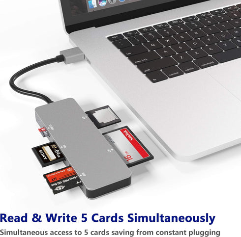 USB3.0 XD Card Reader, 6 in 1 High Speed TF/SD/MS/M2/XD/CF Memory Card Adapter, Compatible with Windows & Mac