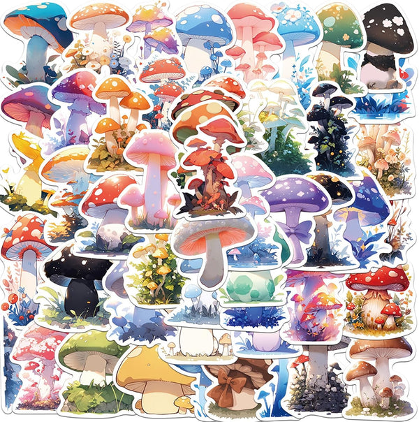 LIXIUDU 50 Pcs Mushroom Cartoon Stickers for Kids Teens Adults Chanterelle Aesthetic Vinyl