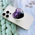 Expanding Mobile Cell Phone Grip, Heart Shape Glass Holder for Smartphones, Collapsible Stand (Black Purple)