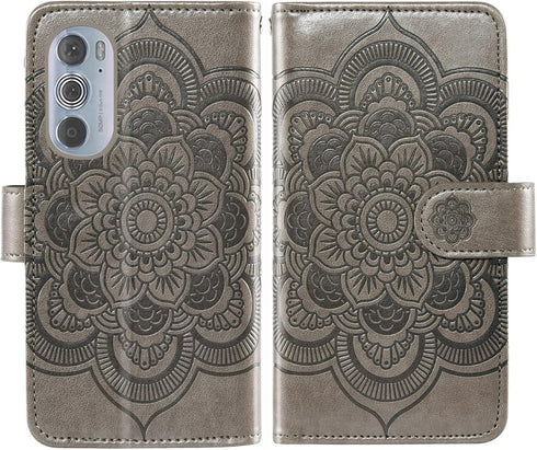 Asuwish Grey Wallet Cover for Motorola Edge+ Plus 2022/Edge X30/30 Pro, with Tempered Glass Screen Protector