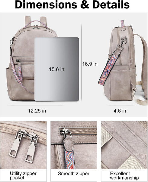 15.6 inch Backpack Backpack FADEON Leather Laptop Purse for Women, Designer Travel PU with Laptop Compartment for Work