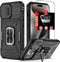 iPhone 15 Pro Kickstand Case with Slide Camera Cover & 360° Ring Stand, plus 2 Tempered Glass Screen Protectors, Black.