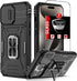 iPhone 15 Pro Kickstand Case with Slide Camera Cover & 360° Ring Stand, plus 2 Tempered Glass Screen Protectors, Black.