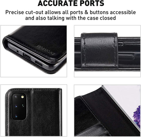 MONASAY Wallet Case for Galaxy S20+ Plus 5G, 6.7 inch, Flip Folio Leather Cover with Credit Card Holder, Black