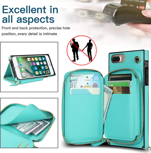 Asuwish Wallet Phone Case for iPhone 6plus 6splus 7plus 8plus with Screen Protector and Zipper Card Holder Slot