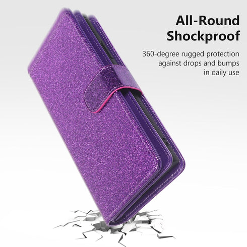Varikke Detachable Wallet Case for iPhone 13 Pro Max with Card Holder, Fashion Glitter Leather Strap Magnetic Flip