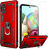 LUMARKE Galaxy A51 4G Case with Screen Protector, Military Grade Protective Phone Cover with Magnetic Ring Kickstand Red
