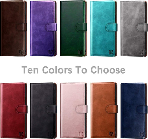 SUANPOT Leather Wallet Case for iPhone 12/12 Pro, RFID Blocking, Card Holder, Shockproof Flip Cover, Light Brown
