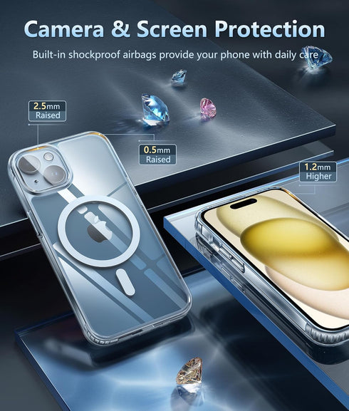 FNTCASE Clear Phone Case for iPhone 15 Plus: Military Grade, Shockproof, Anti-Yellowing, Scratch-Resistant, 6.7" Drop