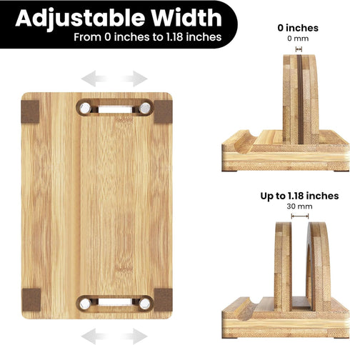 Premium Wood Vertical Laptop Stand - Adjustable Bamboo Holder for MacBook, Dell, HP, Space-Saving Desktop Organizer