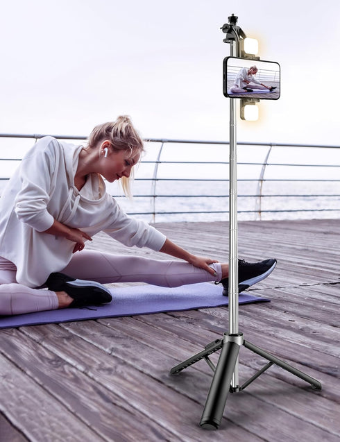 SelfieShow 53'' 1 17 16 15, Selfie Stick Tripod with Light, Extendable Selfie Stick with Remote, Portable Cell Phone