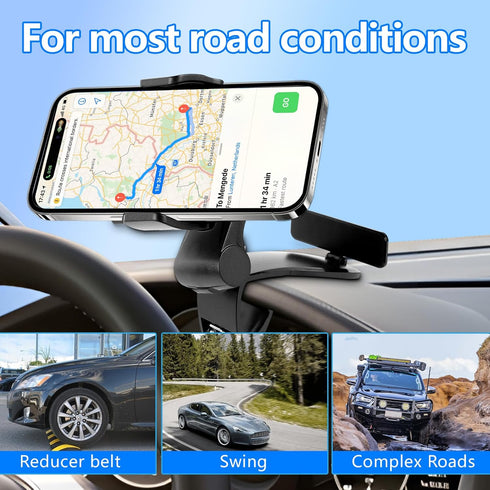 wuyaoyao 360 Phone Holder for Car, Clip-On Car Phone Mount for Dashboard, Rearview Mirror & Visor, Rotation Cell Phone